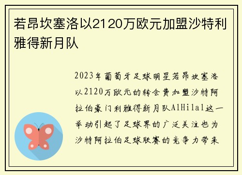 若昂坎塞洛以2120万欧元加盟沙特利雅得新月队